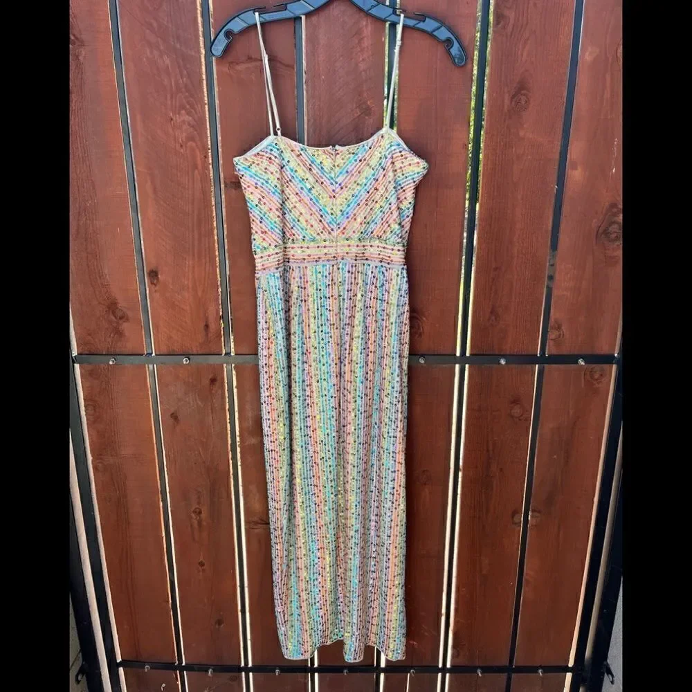 Revolve x SAYLOR Indiana Rainbow Sequin Cocktail Midi Dress in Multi Medium NEW